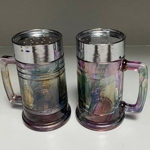 Vintage Hand Painted Rueven Glass Pepper Salt Shaker Set Nouveau Art Gla…